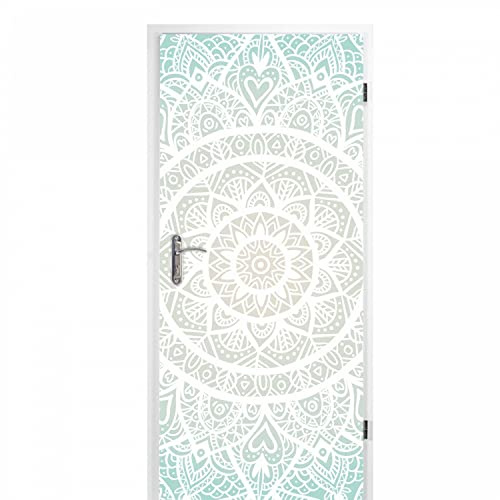 nikima Schönes für Kinder selbstklebendes Türbild - Mandala 0,9 x 2 m (16,66 €/m²) - Türtapete Türposter Klebefolie Dekorfolie Muster Mint weiß hell Pastell