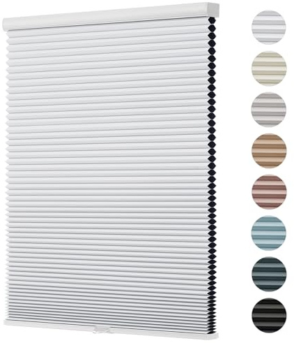 Changshade Custom Blinds Cellular Shades Blackout Cordless for Indoor Windows, Honeycomb Blind Room Darkening Black Out Shade for Bedroom, Bathroom, Nursey, Heat Sun Light Blocking Easy Install,White