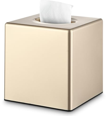 Y-in Hand Tissue Box Cover, Decorative Square Facial Storage Tissue Box Holder, Home Accessories for Bathroom Vanity Countertops, Dressers, Night Stand, Parlors and Office - Champagne Gold
