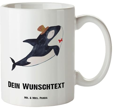 Mr. & Mrs. Panda Personalisierte Tasse Orca Zylinder - Geschenke, Fete, Namenstasse, Kaffeebecher personalisiert, Urlaub, Fest, Glitzer, bedrucken, Geburtstag, selbst gestalten, Glückwunsch, mit Namen