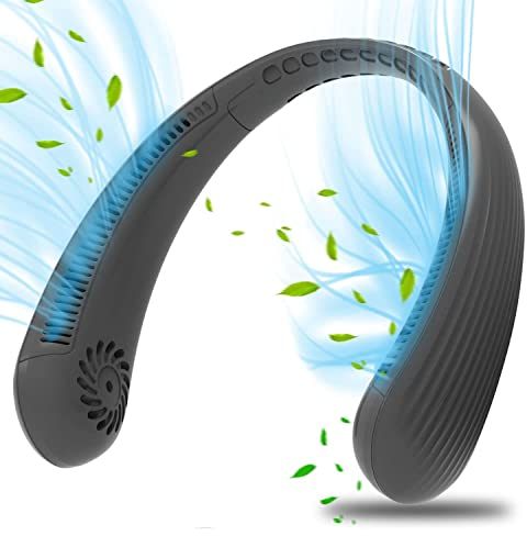 FAYHIJUN Portable Neck Fan Bladeless Rechargeable 4000 mah 3 Speed Neck Air Cooler Super Quiet Working Wearable Personl USB Neck Fans Men Women Kids (Black)