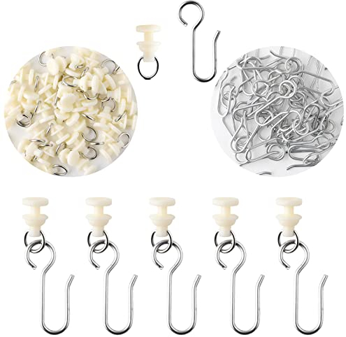 Svalor 120 Stück Gardinenhaken Gleiter, Gardinenröllchen für Schiene, Curtain Hooks, Gardinenröllchen, Gardinen Gleiter mit Metall Vorhang Haken für Fenstervorhang Türvorhang Duschvorhang