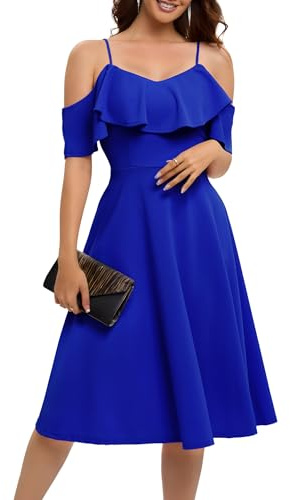 Bbonlinedress Dam off-shoulder sommar bröllop gästklänning formell cocktail bal examen hemkomst A-linje midiklänning, Kungsblå, XS