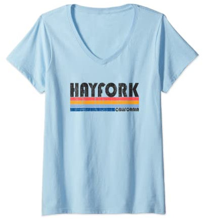 Womens Show your Hayfork, CA Hometown Pride with this Retro 70s 80s V-Neck T-Shirt