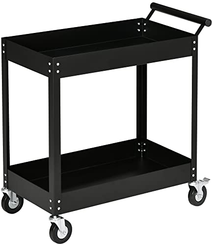 DURHAND Chariot d'atelier servante Atelier Chariot à Outils à 2 Niveaux, poignée latérale et roulettes verrouillables, pour Garage, entrepôt, Outils de Bricolage, Charge 150 Kg, 84,5x38x84cm, Noir