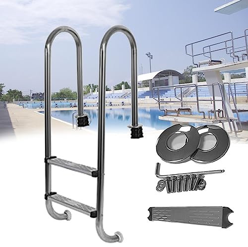 DOZPAL Scaletta per Piscina a 2 gradini Scaletta per Piscine interrate in Acciaio Inossidabile con 2 corrimano ergonomici per Piscine Interne/Esterne, Facile Montaggio e Arrampicata,B-2steps