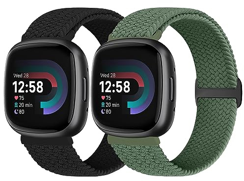 Vodtian Geflochtenes Armband Kompatibel mit Fitbit Versa 4/Versa 3/Sense 2/Sense Armband für Damen Herren, Elastisch Verstellbar Nylon Solo Loop Uhrenarmband für Fitbit Versa 4/Versa 3/Sense 2/Sense