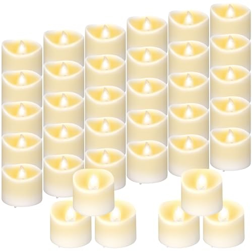 IGUGI Bougies LED Sans Flamme, Lot de 36 Bougies Électriques avec Lumière Vacillante, Bougies Vacillantes Sans Flamme pour Mariage, Festival, Fête (6 Heures)