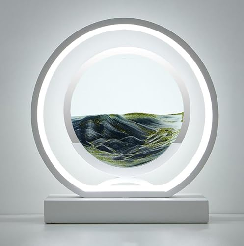 Mouvement Liquide d'art de Sable Dynamique 3D,Cadre Sable Mouvant, 3D Sable Dynamique Art,Image de Sable Dynamique Peinture de Sable Qui Coule, Cadre Sablier Led en Verre Rond pour Adultes ( Color : G