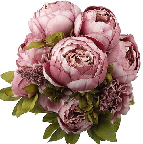 JOYHAZE 1 Paquete Ramo de Peonías Artificiales, 19 pulgadas, Peonías Grandes de Seda Flores de Otoño Artificiales con Brotes para Decoración de Bodas, Hogar, Fiestas, Oficina, Centros de Mesa