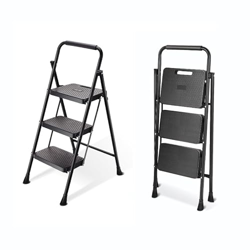 DIVID® 3 Stufen Trittleiter klappbar | Klapptritt faltbar | bis zu 150KG | Haushaltsleiter | kleine Leiter als Stehleiter | Klappleiter | Trittleiter | Aluleiter mit Anti-Rutsch | Tragegriff