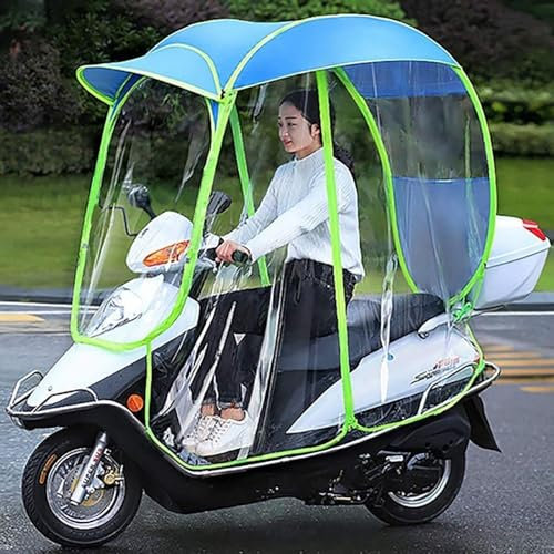 Fufizu Fully Enclosed Motor Scooter Motorcycle Umbrella Mobility Sun Shade & Rain Cover, Waterproof, Fold-Away Universal Canopy, Blue