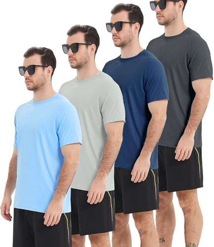 Kinglaman 4 Pack Mens Rash Guard UPF 50+ Short Sleeve Swim Shirt UV Sun Protection SPF Quick Dry Water Fishing Shirts 1 Blue 1 Gray 1 Navy 1 Charcoal XX-Large