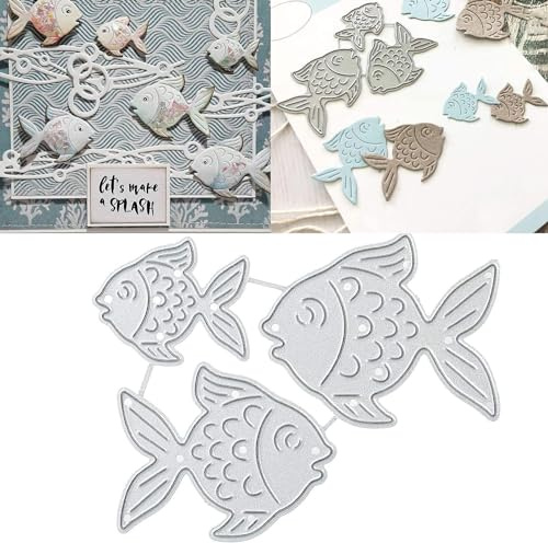 Enyolidimk 3 Stück Fisch Stanzschablone für Kartengestaltung, Basteln, Scrapbooking, Fotoalbum, dekoratives Prägepapier, Stanzen
