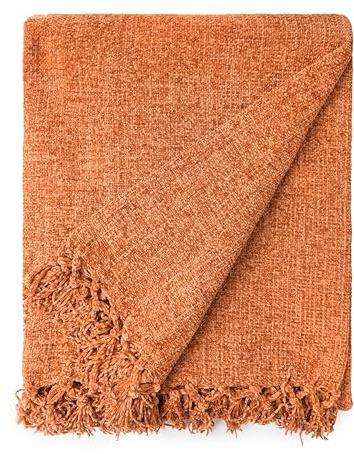 Emma Barclay Throw Blanket For Sofas Bed Extra Large Soft Chenille Throws For Settees In Burnt Orange Throw Fleece Blankets - Darcy Collection 50 x 60 (127cm x 152cm) Burnt Orange