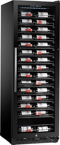 METRO Professional Vinoteca GWC1150, acero inoxidable/cristal, 14 estantes, termostato digital, para 140 botellas de vino, con cerradura, negro