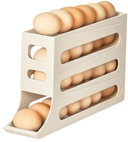 Soporte de huevos para 30 huevos, bandeja de huevos para refrigerador, organizador de huevos apilable, dispensador automático de huevos para almacenamiento en nevera, contenedor de almacenamiento de