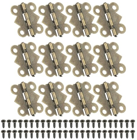 PATIKIL 12 Pcs Mini Charnières pour Boîtes à Bijoux 20mm avec 48 Vis Brun | Mini Charnières Papillon, 90 Degré, pour Armoire Boîte en Bois Tiroir Artisanat