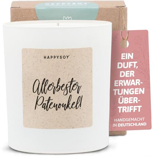 Geschenke für Patenonkel - Duftkerze mit Spruch - Dankeschön, Lieblingsmensch, Familie, nachhaltig - Handgemachte Kerze - Sojawachs - Weiß