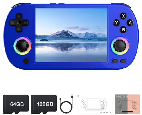 RG40XX H - Consola de juegos de mano retro, sistema operativo Linux integrado, tarjeta TF de 64 G + 128 G, consola de videojuegos retro, pantalla IPS de 4.0 pulgadas, reproductor de video portátil de