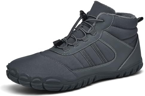 AONEGOLD Barfotaskor, vinter, kvinnor, män, spårskor, varma, fodrade vinterskor, utomhus, halkfria, vattentäta, barfotaskor, Grå 8188, 44 EU