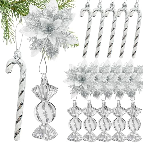 Weihnachtsbaumschmuck Zuckerstangen, 18 Stücke Glitzer Weihnachtsbaumschmuck, Glitzer Weihnachtsblume, Glitzernde Zuckerstangen Ornamente, Candy Cane Christmas Decorations, Neujahr Ornamente