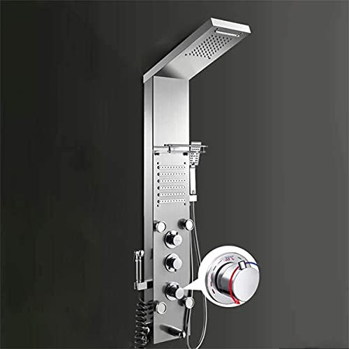 JDSHFEN Panneau de Douche thermostatique à Effet Pluie et Cascade Colonne de Douche Colonne de Douche Jets de Massage corporel Douchette à Main Bec de Baignoire Panneau,Un