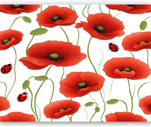 Wallpaper Floral and Insects Non-Woven Wall Mural, Decoration Poster Picture Design Modern Mural 400 x 280 cm for livingroom Kids Bedroom Red and Black