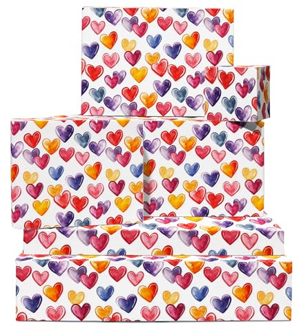 Geschenkpapier Herzen – Geschenkpapier Weiß – 6 Bögen Geschenkpapier für Frauen – Aquarell-Herzen – Geburtstag, Jahrestag, Valentinstag – recycelbar – von Central 23