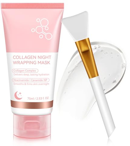 Collagen Night Wrapping Mask, Peel Off Kollagen Maske Overnight, Bio Collagen Mask, Anti-aging Overnight Maske Gesicht für Tiefe Hydratation, Reduziert Falten, Verbessert die Hautelastizität, 75ml