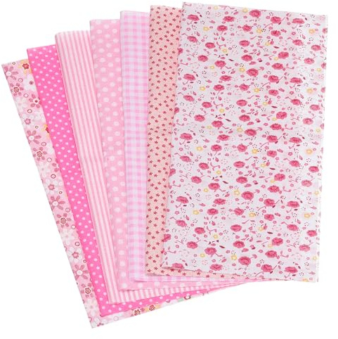 PATIKIL Cotton Fabric Bundles, 7 Pcs 20 x 20 Inch Pure Cotton Fat Quarter Floral Printed Precut Fabric Squares for Sewing Patchwork Quilting DIY Crafts, Pink