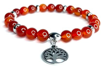 Felicidade Bracelet en Cornaline Naturelle 8MM avec Charm Arbre de Vie – Bijou Énergétique & Élégant – Vitalité & Harmonie – Bracelet Femme & Homme – Accessoire Spirituel – Idée Cadeau Symbolique