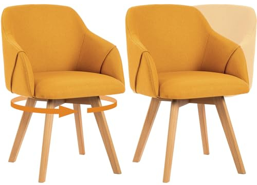Bekrvio Lot de 2 chaises de salle à manger pivotantes à 360°, chaise rembourrée avec accoudoirs, recouverte de tissu, pieds en bois, design Century, chaises de cuisine confortables pour salle à manger