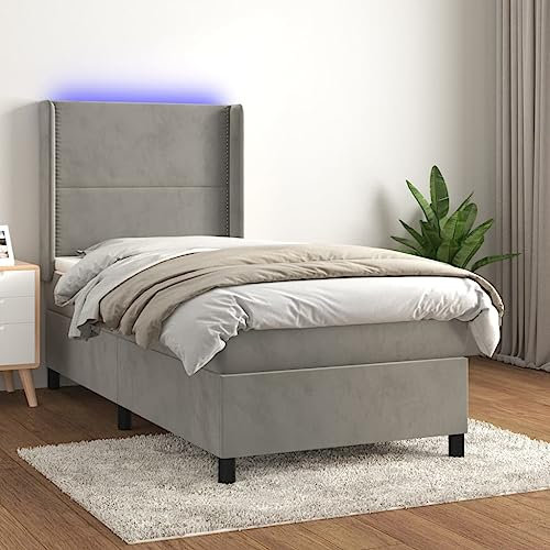 Iiaky Boxspringbett mit Matratze & LED Bett Mit Matratze Boxspringbett Bettgestell Polsterbett Hellgrau 90x200 cm Samt // 3139481