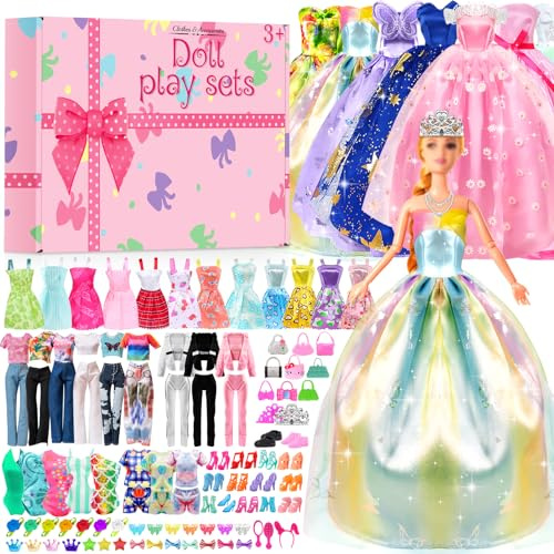 81pcs Fashion Puppen Kleidung,Sekepingo Kleidung für Puppen enthält 1 Pupp, Mädchenpuppe Abendkleider Badenanzüge Minikleider Pyjama Sportschuhe Kleidung für Puppen Kleidung Schmuck Zubehör für 11,5