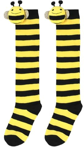 FeMereina Chaussettes d'Halloween pour enfants filles, costume d'abeille, bas rayés, chaussettes fantaisie amusantes au genou pour Halloween, jaune, One Size