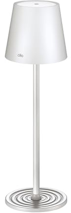 CILIO Lámpara de mesa LED SOLE, color blanco, regulable, con sensor táctil y función de memoria, ideal para interiores y exteriores, con cable USB-C, altura de 35 cm, diámetro de 11 cm