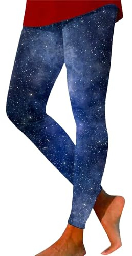 Generisch Galaxy Leggings Femme Taille Haute Galaxy Costume Femme Leggings Imprimé Coloré Pantalon de Yoga Pantalon de Yoga Pantalon Femmes Planète Costume Corne de Brume Bouche, bleu foncé, L
