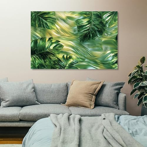Murales coloridos para decoración de salón, monstera verde salvia, cuadros sobre lienzo, 60 x 120 cm, lienzo para dormitorio, cocina, decoración, impresión artística, arte grande, XXL, decoración de