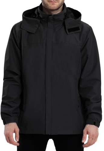 PYALT Herren Regenjacke Wasserdicht Atmungsaktiv Outdoorjacke Windbreaker mit Kapuze Leichte Freizeitjacke Fahrrad Regenjacke für Wandern Reisen Schwarz L