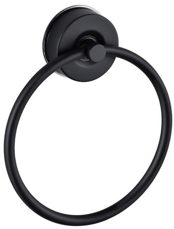 JOMOLA Stainless Steel Suction Cup Towel Ring Holder - No Drill Bathroom & Shower Accessories, Rustproof Adjustable Towel Rack for Spa, Poolside, Gym, RV, Boat, Matte Black