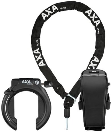 AXA Block XXL - Lucchetto a telaio AZ + ULC 130 Plug-in Chain + borsa da sella, colore nero, taglia unica