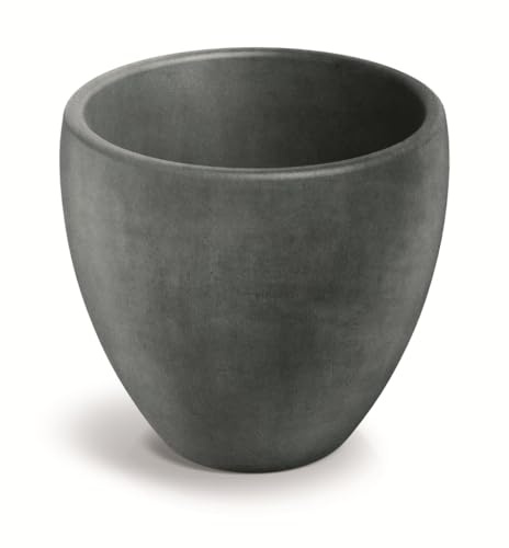 Kreher® Runder XL Pflanzkübel 'Cano' in Stein Optik Ø 60 cm in Anthrazit. Aus robustem Kunststoff. Organisches Design, mit Wasserpeicher. 54 Liter Volumen, modernes und Zeitloses Design! (1)