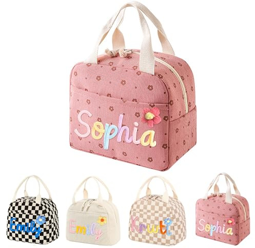 Personalized Lunch Bag for Kids Boys Girls, Custom Cotton Rope Woven Name Lunch Box, Insulated Lunchbag Tote Bag for School Work Picnic Travel