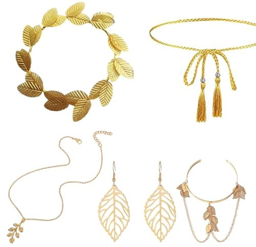 ZKFSIE Greek Goddess Accessories, Gold Headband and Jewelry Set, Greek Goddess Costume Jewelry for Women, Greek Goddess Headband and Necklace Set for Themed Parties, Weddings, Cosplay
