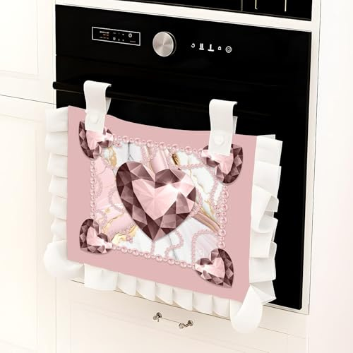 Masters House Copriforno 40x50 cm Cuori Effetto Diamante Rosa Bicolore – Stampa Digitale Alta Definizione – Microfibra Anallergica 100% Made in Italy – Volant in Cotone - Arredo Cucina Elegante