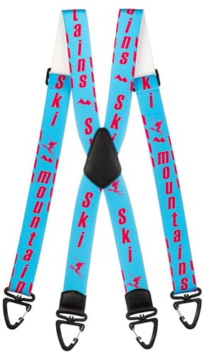 Olata Bretelle Elastiche a Forma, Regolabili con Moschettoni di Plastica, per Salopette da Sci (Blu/Rosa). X-Forme (5-12 Anni)