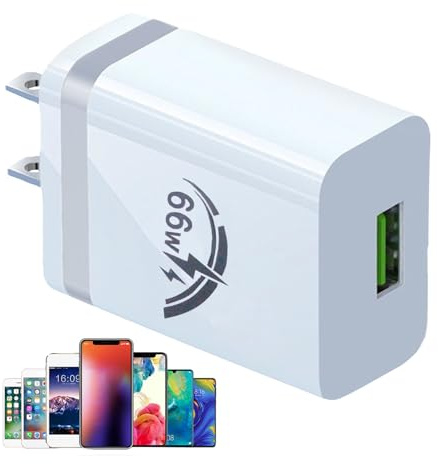 Blocco caricatore USB - Adattatore di alimentazione a parete rapida da 66 W | Caricabatteria da viaggio americano per tablet, smartphone, laptop, fotocamere, cuffie, protezione
