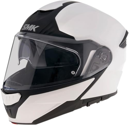 SMK Gullwing Blanco Brillo, Casco de Moto Modular Abatible PJ para Hombre y Mujer, con Visera Interior Ahumada, Interior Desmontable, 22.06 (M)