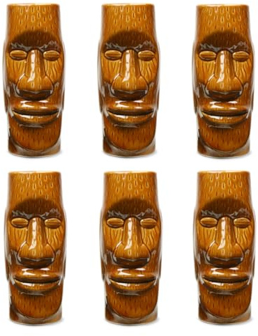 Verre à Cocktail Tiki Mug Statue Moaï Imitation des Statues Monolithes de l’île de Pâques Décoration Intérieur Extérieur Maison Cuisine Bar lot de 6 Tasses TIKIS en Céramique